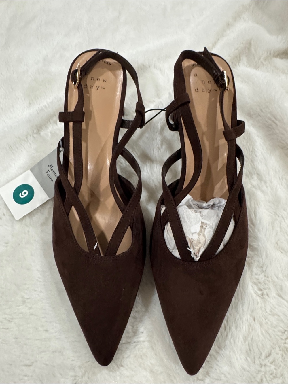 Nine West Dark Brown Pointed-Toe Crisscross Slingback Heels